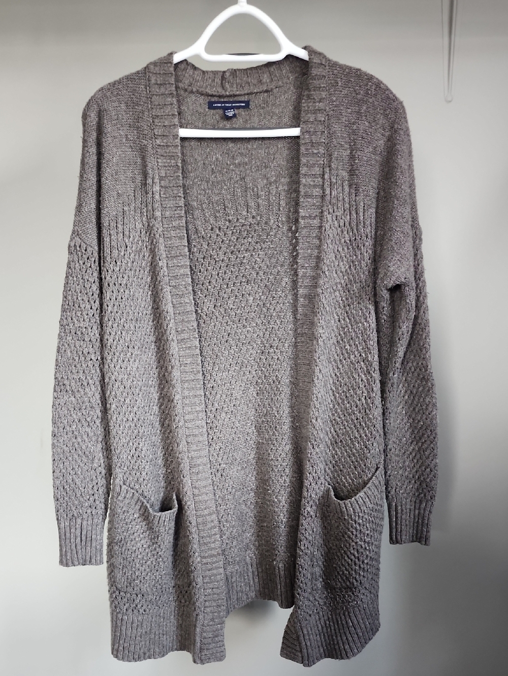 American Eagle Outfitters Open-Front Grey Knit Cardigan